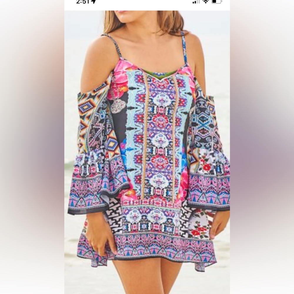 Debbie Katz beach coverup mini dress NWOT cold shoulder, resort, swim, size Med